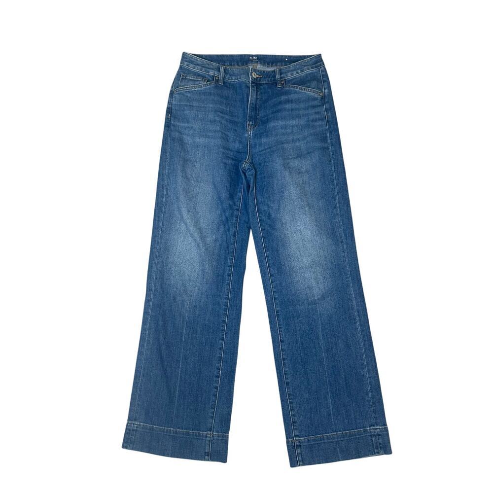 Chico's trouser drapey wide leg trouser high rise medium blue jeans size 8